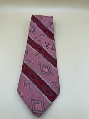 Vintage Wembley Wemlon Tie Pink Burgundy Gray Geometric Diamond Necktie